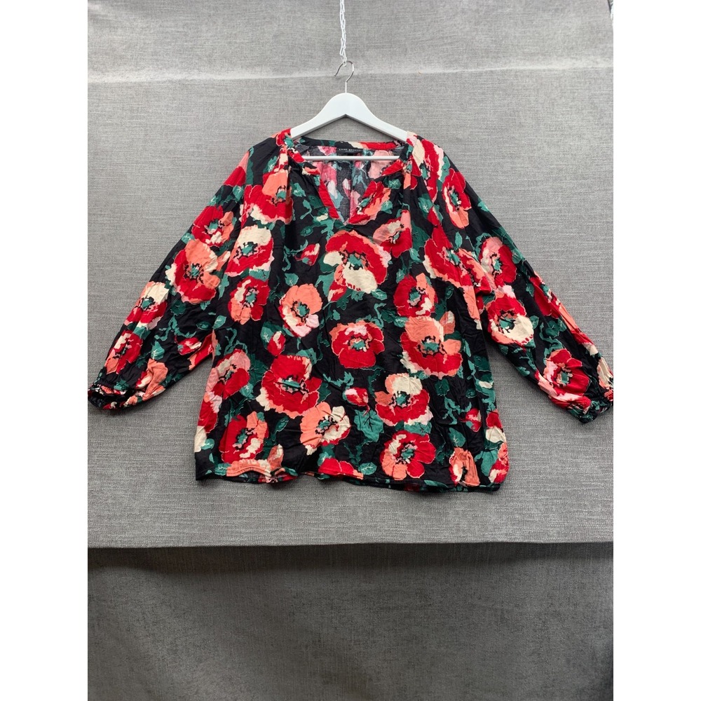 Lane Bryant Swing Notch Neck Popover Blouse Top Women 22 Multicolor Floral Print